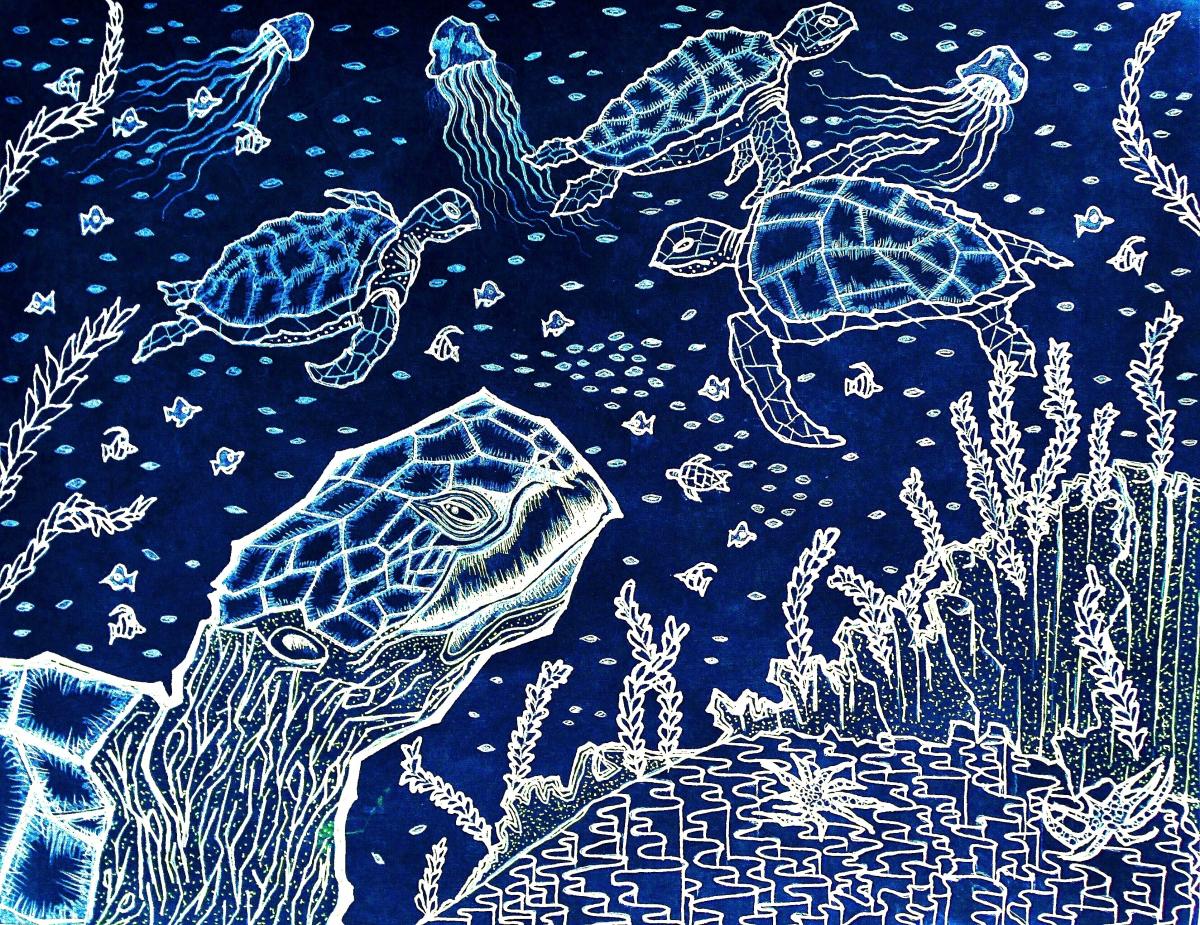 Hawksbill Colony 30x40 stretched and wrapped canva Absract Aquatic