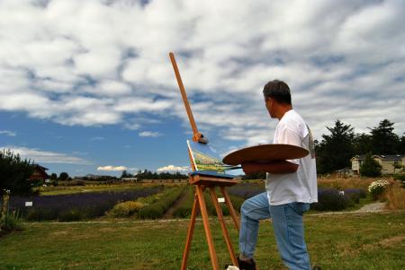 A painter at the Pacific Northwest Art School on Whidbey Island
